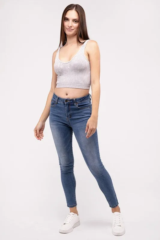 Zenana Washed Ribbed Cropped Bralette/Tank