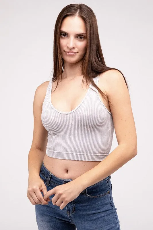 Zenana Washed Ribbed Cropped Bralette/Tank