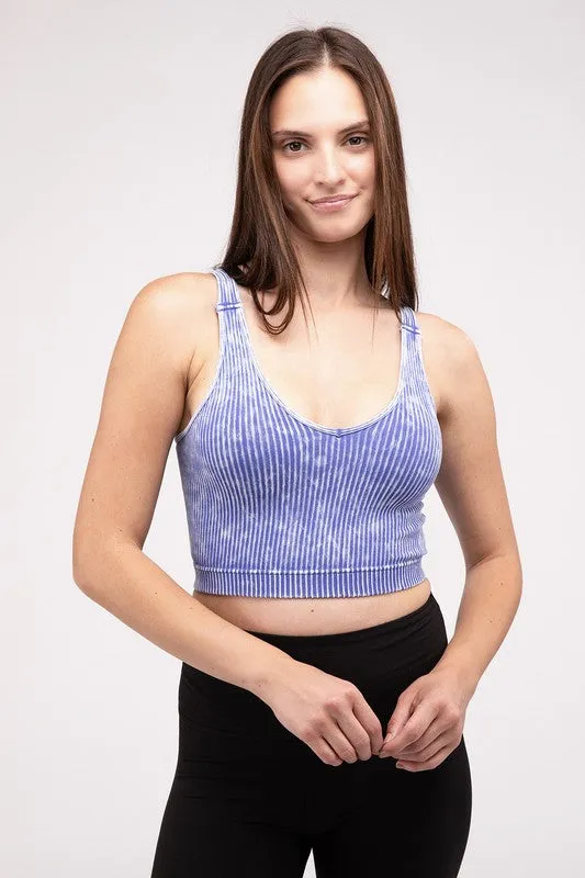 Zenana Washed Ribbed Cropped Bralette/Tank