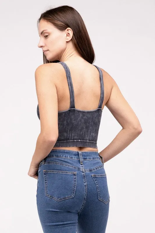 Zenana Washed Ribbed Cropped Bralette/Tank