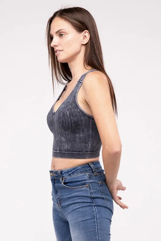 Zenana Washed Ribbed Cropped Bralette/Tank