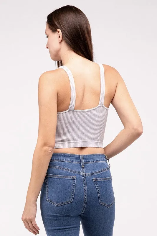 Zenana Washed Ribbed Cropped Bralette/Tank