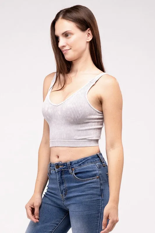 Zenana Washed Ribbed Cropped Bralette/Tank