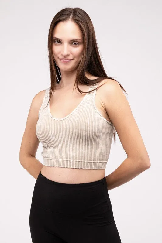 Zenana Washed Ribbed Cropped Bralette/Tank