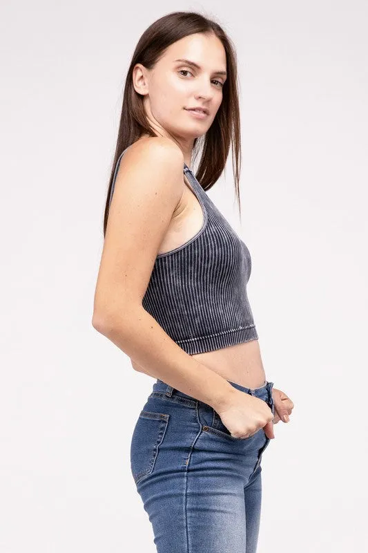 Zenana Washed Ribbed Cropped Bralette/Tank