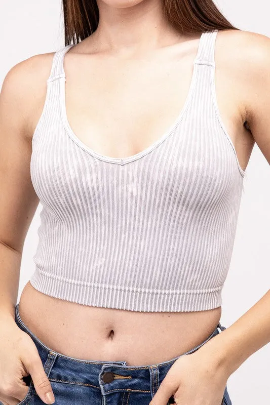 Zenana Washed Ribbed Cropped Bralette/Tank