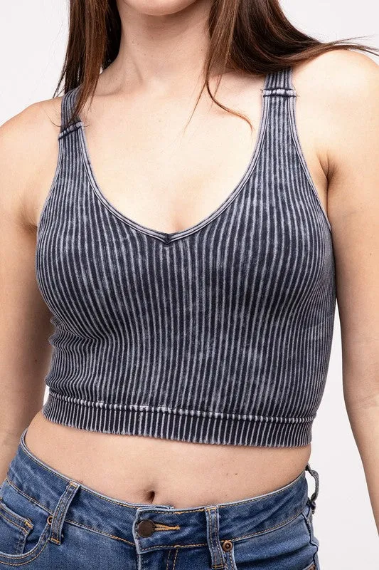 Zenana Washed Ribbed Cropped Bralette/Tank