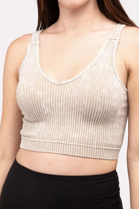 Zenana Washed Ribbed Cropped Bralette/Tank