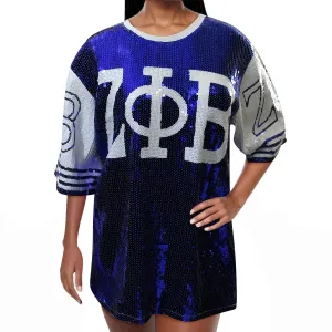 Zeta Phi Beta ZPB Sorority Blue and White Sequin Jersey Shirt