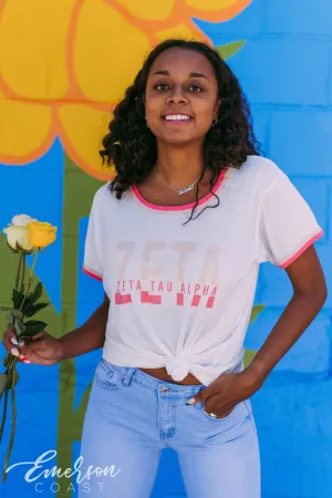 Zeta Striped Letters Ringer Tee