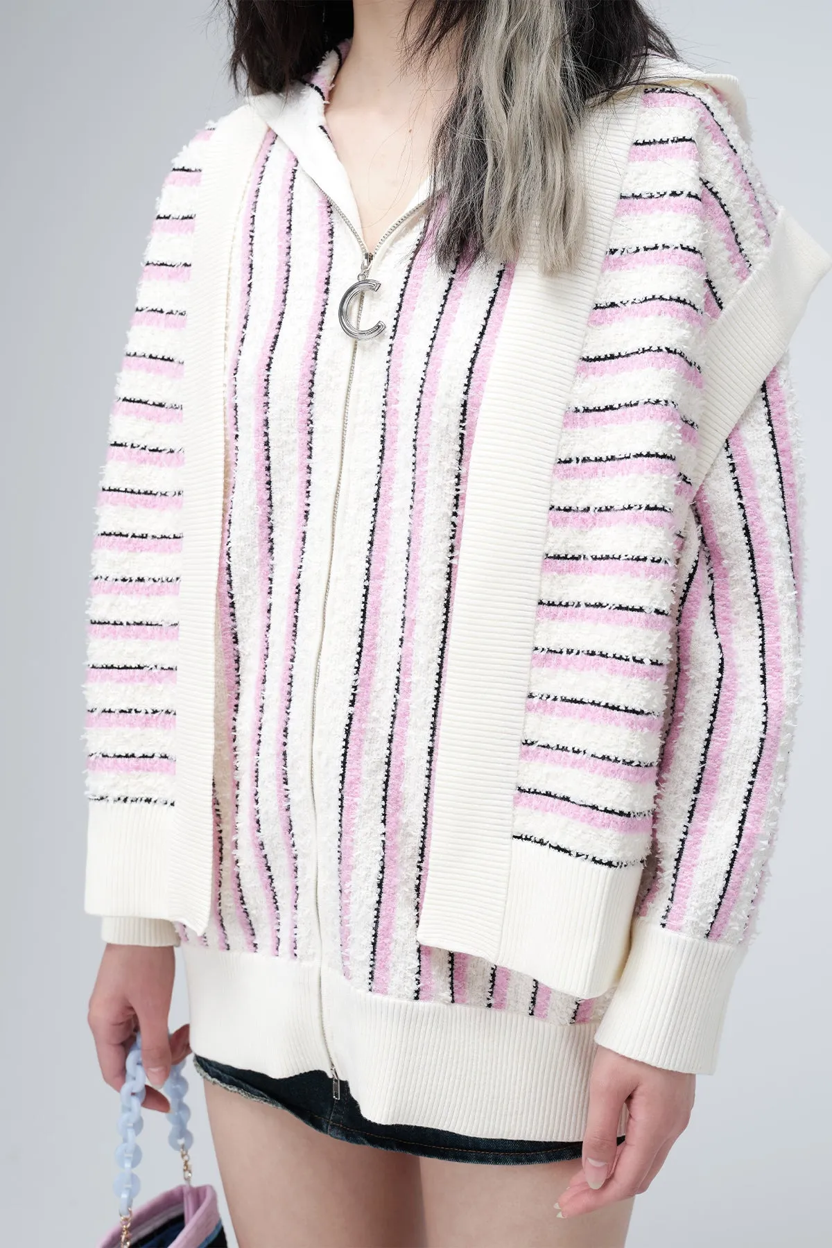 ZI II CI IEN | Striped Zip Hooded Cardigan