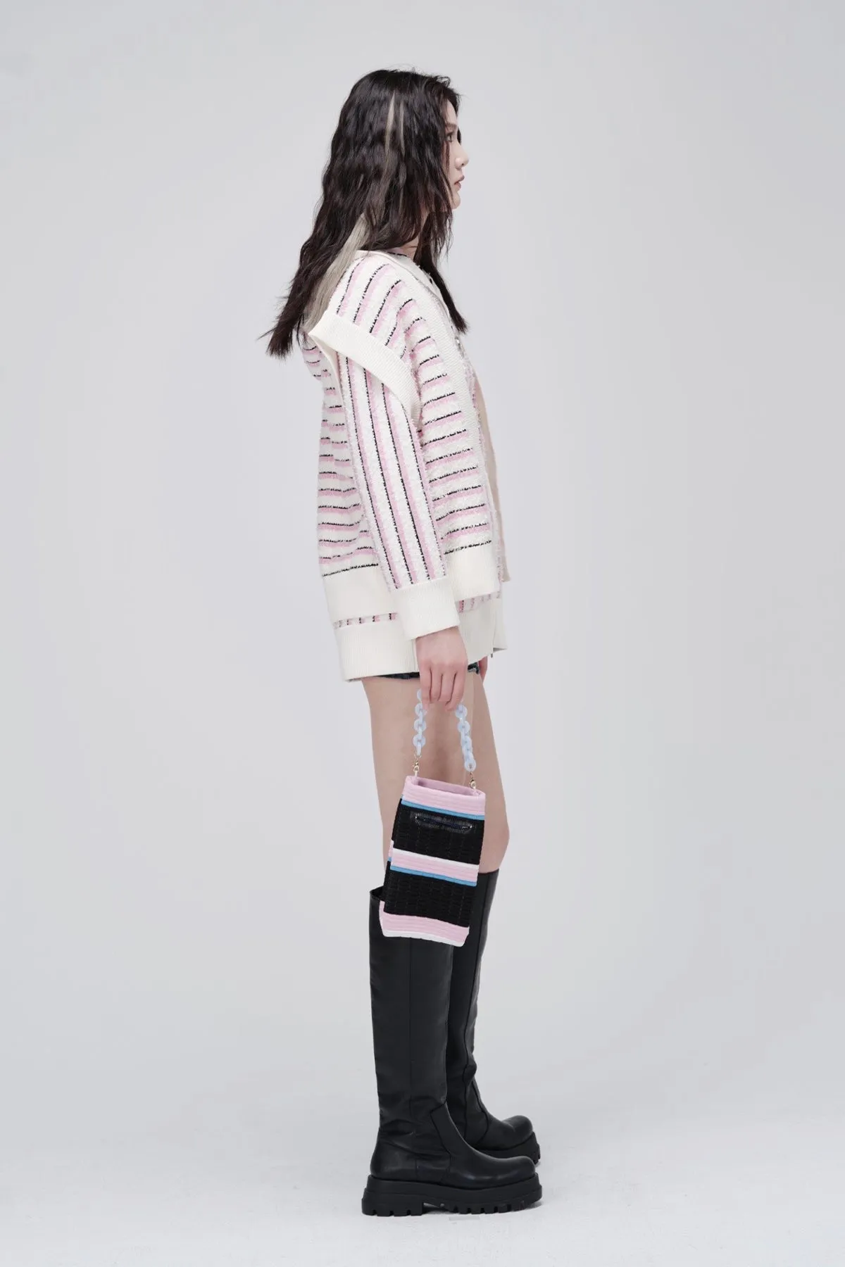 ZI II CI IEN | Striped Zip Hooded Cardigan