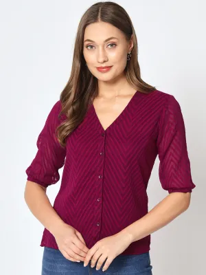 Zig-Zag Pattern V-Neck Top