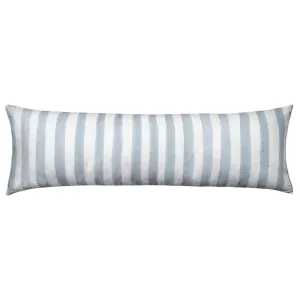 Ziggy Striped Blue Long Lumbar Linen Cushion With Feather Insert - 90X30cm