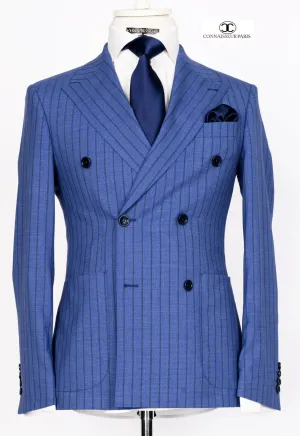 Zignone - Blue double breasted pinstriped 2-piece slim fit suit with wide lapel and patch pockets