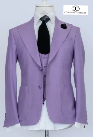 Zignone - Lavender 3-piece slim fit suit with wide lapel and patch pockets and U shape vest