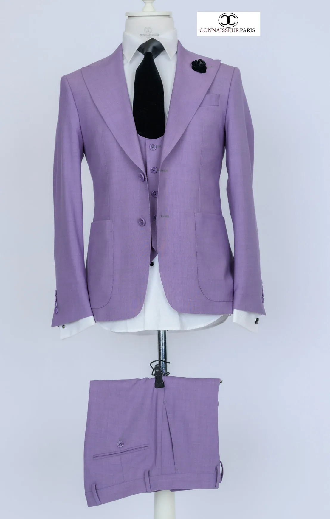 Zignone - Lavender 3-piece slim fit suit with wide lapel and patch pockets and U shape vest