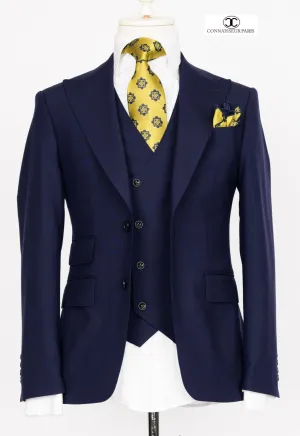 Zignone - Navy Blue 3-piece slim fit suit with wide lapel and patch pockets and double breasted V vest