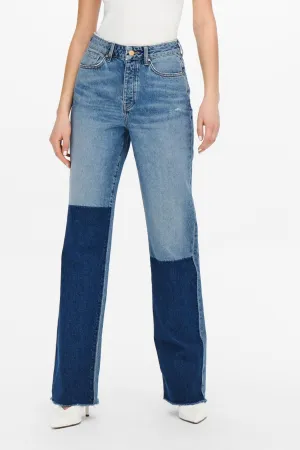 Zikka Colour Block Trousers - Medium Blue Denim