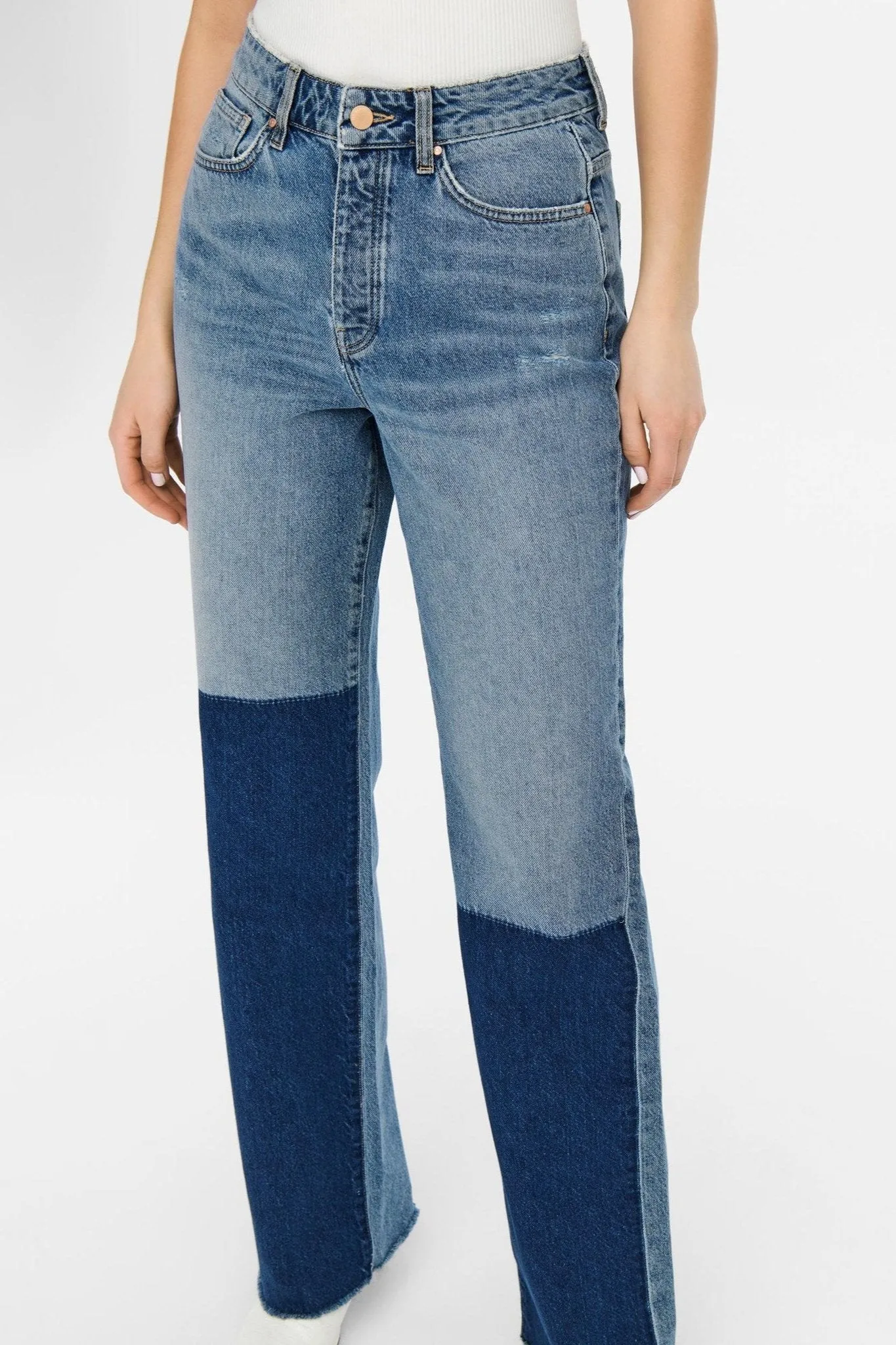 Zikka Colour Block Trousers - Medium Blue Denim