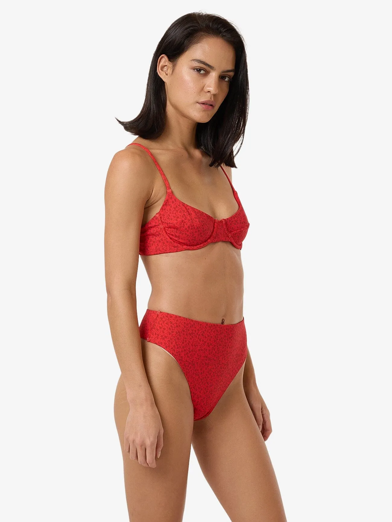 Zinnia 90S High Cut Bikini Bottom - Flame Red