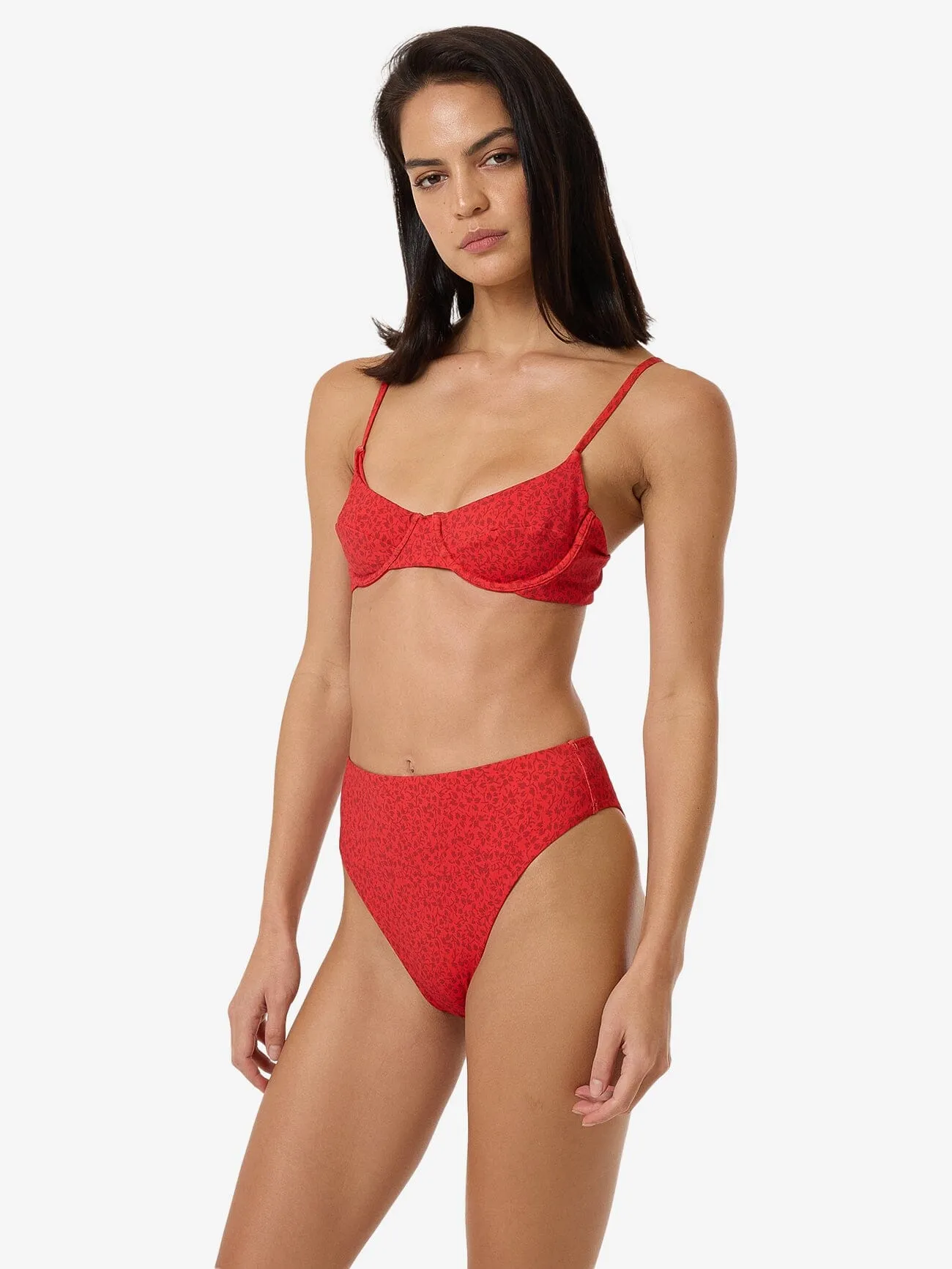 Zinnia 90S High Cut Bikini Bottom - Flame Red