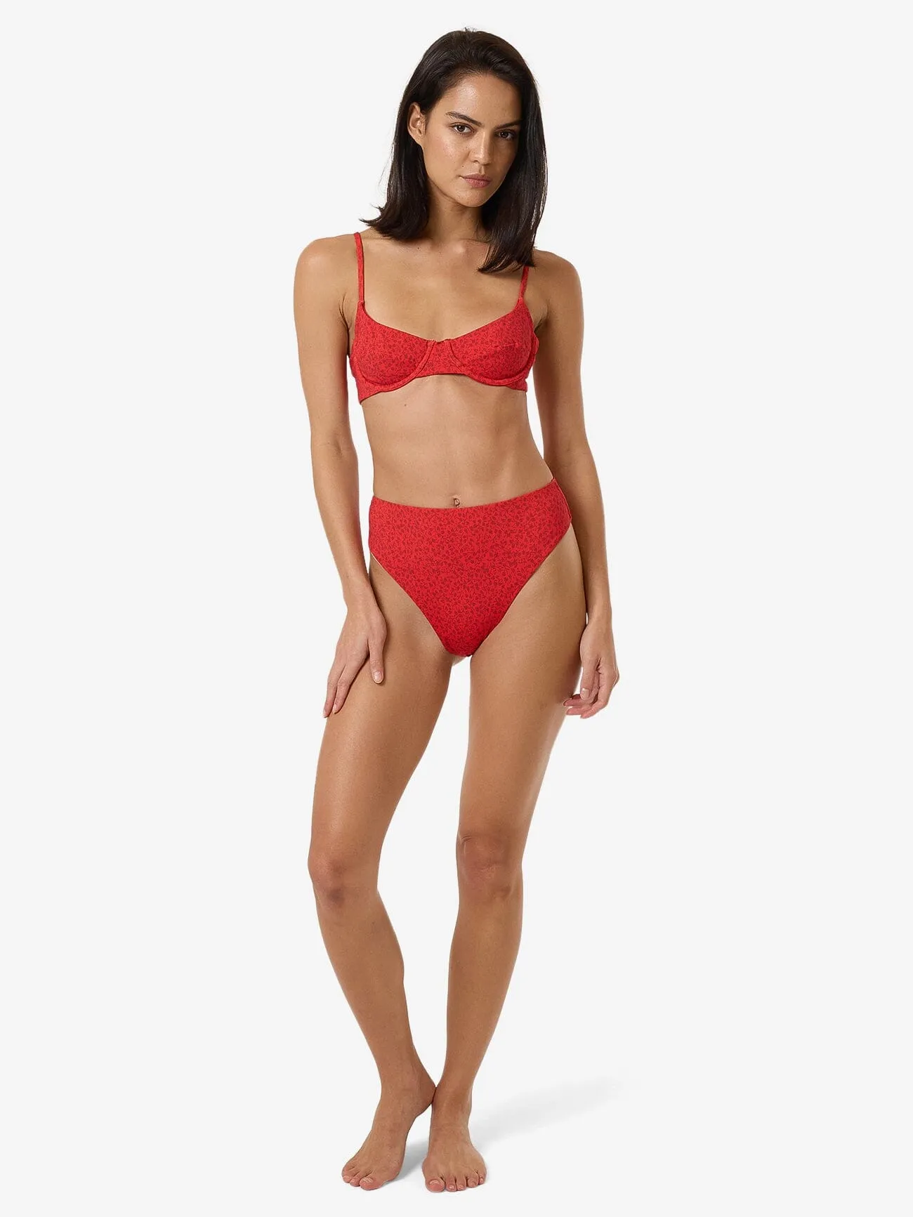 Zinnia 90S High Cut Bikini Bottom - Flame Red