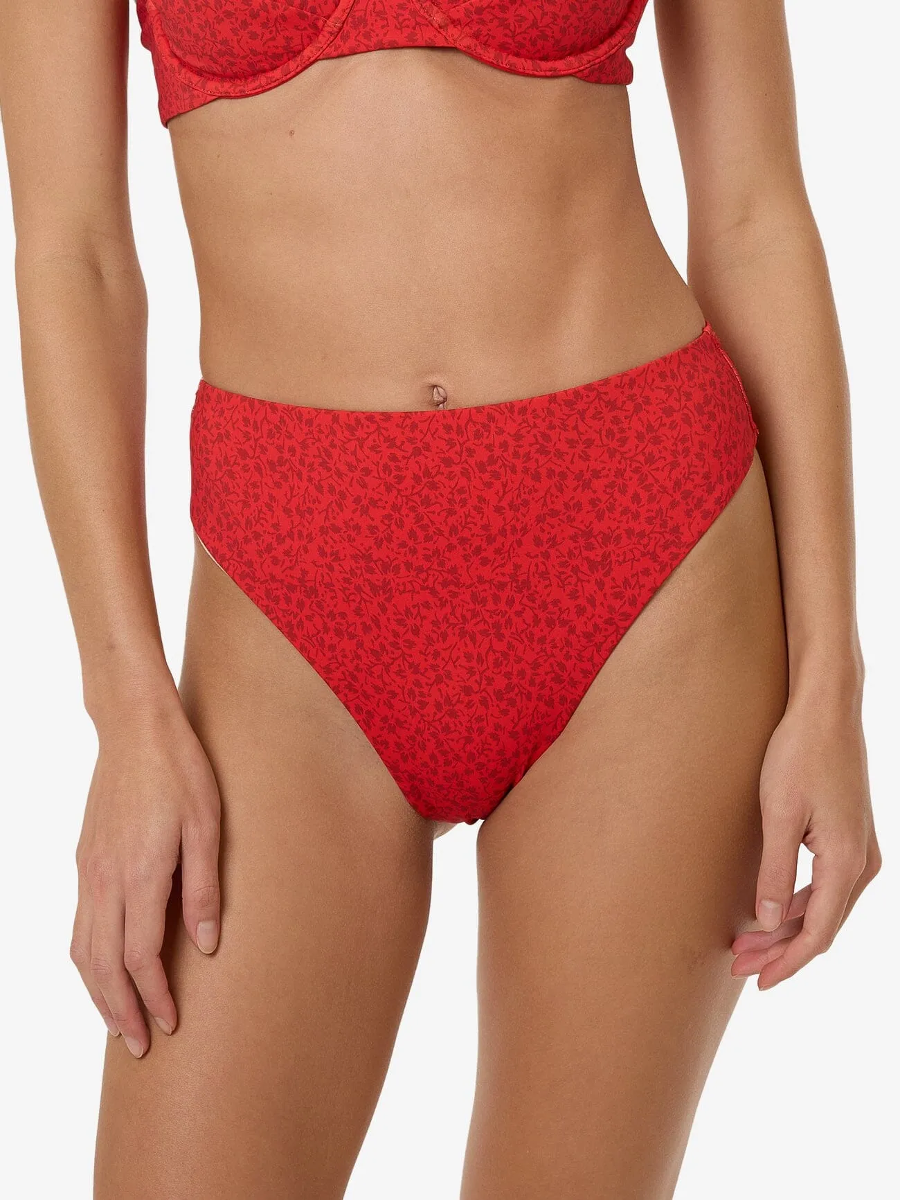 Zinnia 90S High Cut Bikini Bottom - Flame Red