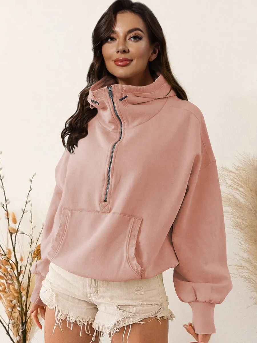 Zip-Up Dropped Shoulder Hoodie