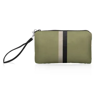 Zip Wristlet in Shimmer Olive Green with Golden & Black Stripes