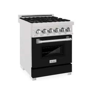 ZLINE 24 in. Professional Dual Fuel Range in DuraSnow® Stainless Steel with Black Matte Door (RAS-BLM-24)