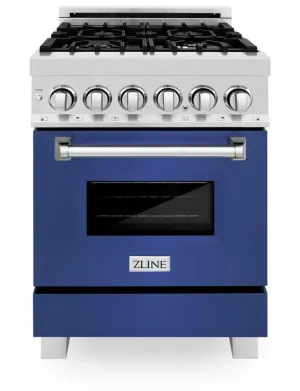 ZLINE 24 in. Professional Dual Fuel Range in DuraSnow® Stainless Steel with Blue Matte Door (RAS-BM-24)