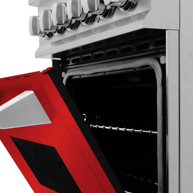 ZLINE 24 in. Professional Dual Fuel Range in DuraSnow® Stainless Steel with Red Matte Door (RAS-RM-24)