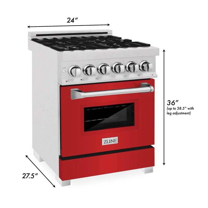 ZLINE 24 in. Professional Dual Fuel Range in DuraSnow® Stainless Steel with Red Matte Door (RAS-RM-24)