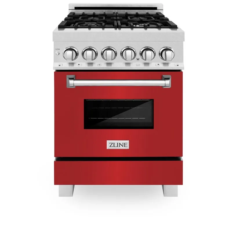 ZLINE 24 in. Professional Dual Fuel Range in DuraSnow® Stainless Steel with Red Matte Door (RAS-RM-24)