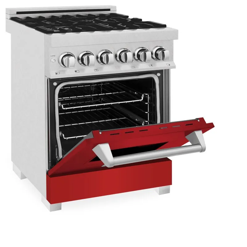 ZLINE 24 in. Professional Dual Fuel Range in DuraSnow® Stainless Steel with Red Matte Door (RAS-RM-24)