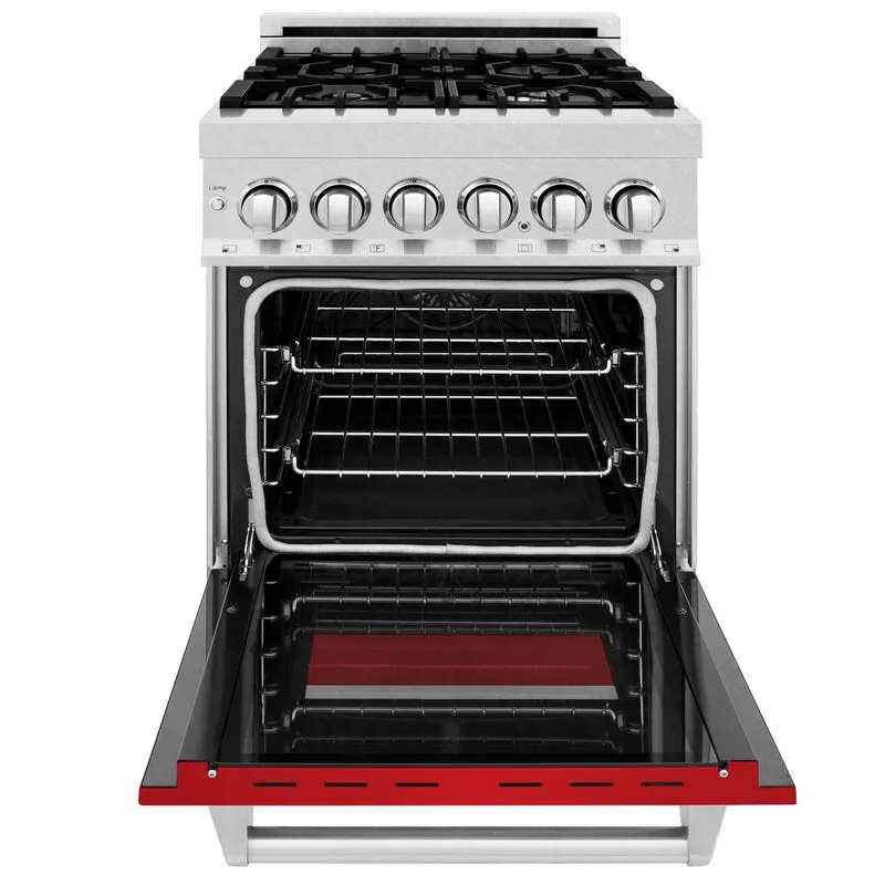 ZLINE 24 in. Professional Dual Fuel Range in DuraSnow® Stainless Steel with Red Matte Door (RAS-RM-24)