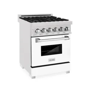 ZLINE 24 in. Professional Dual Fuel Range in DuraSnow® Stainless Steel with White Matte Door (RAS-WM-24)