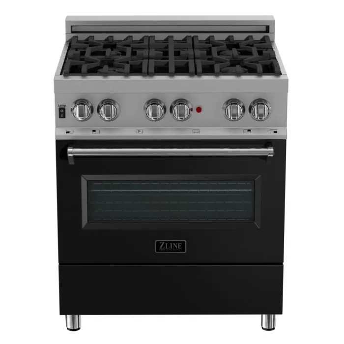 ZLINE 30 IN. Professional Dual Fuel Range in Snow Stainless with Black Matte Door (RAS-BLM-30)