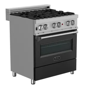 ZLINE 30 IN. Professional Dual Fuel Range in Snow Stainless with Black Matte Door (RAS-BLM-30)