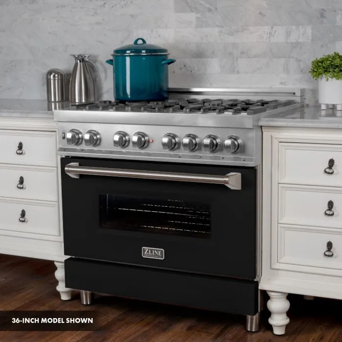 ZLINE 30 IN. Professional Dual Fuel Range in Snow Stainless with Black Matte Door (RAS-BLM-30)