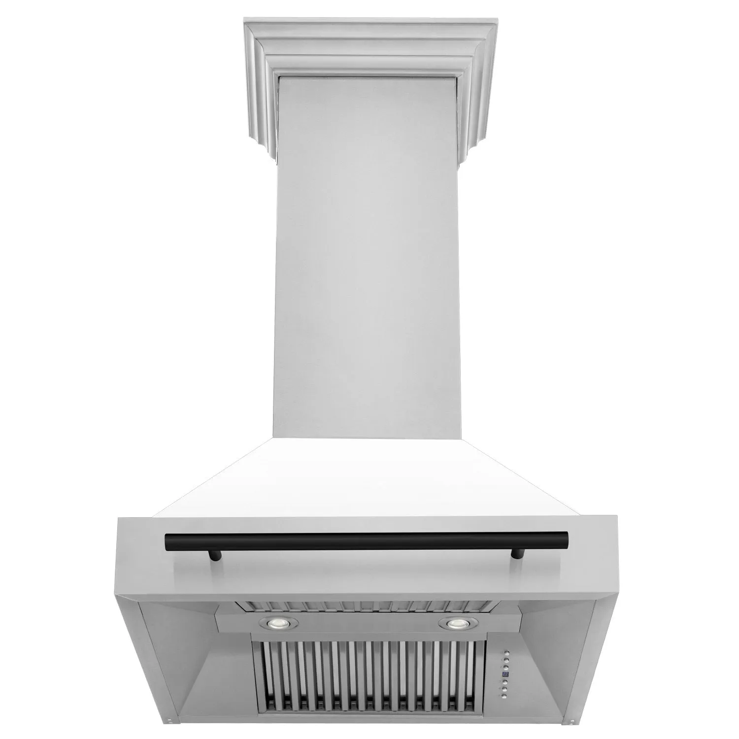 ZLINE 30" Autograph Edition DuraSnow® Stainless Steel Range Hood with White Matte Shell and Matte Black Handle (8654SNZ-WM30-MB)