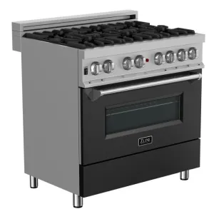 ZLINE 36 IN. Professional Dual Fuel Range in Snow Stainless with Black Matte Door (RAS-BLM-36)