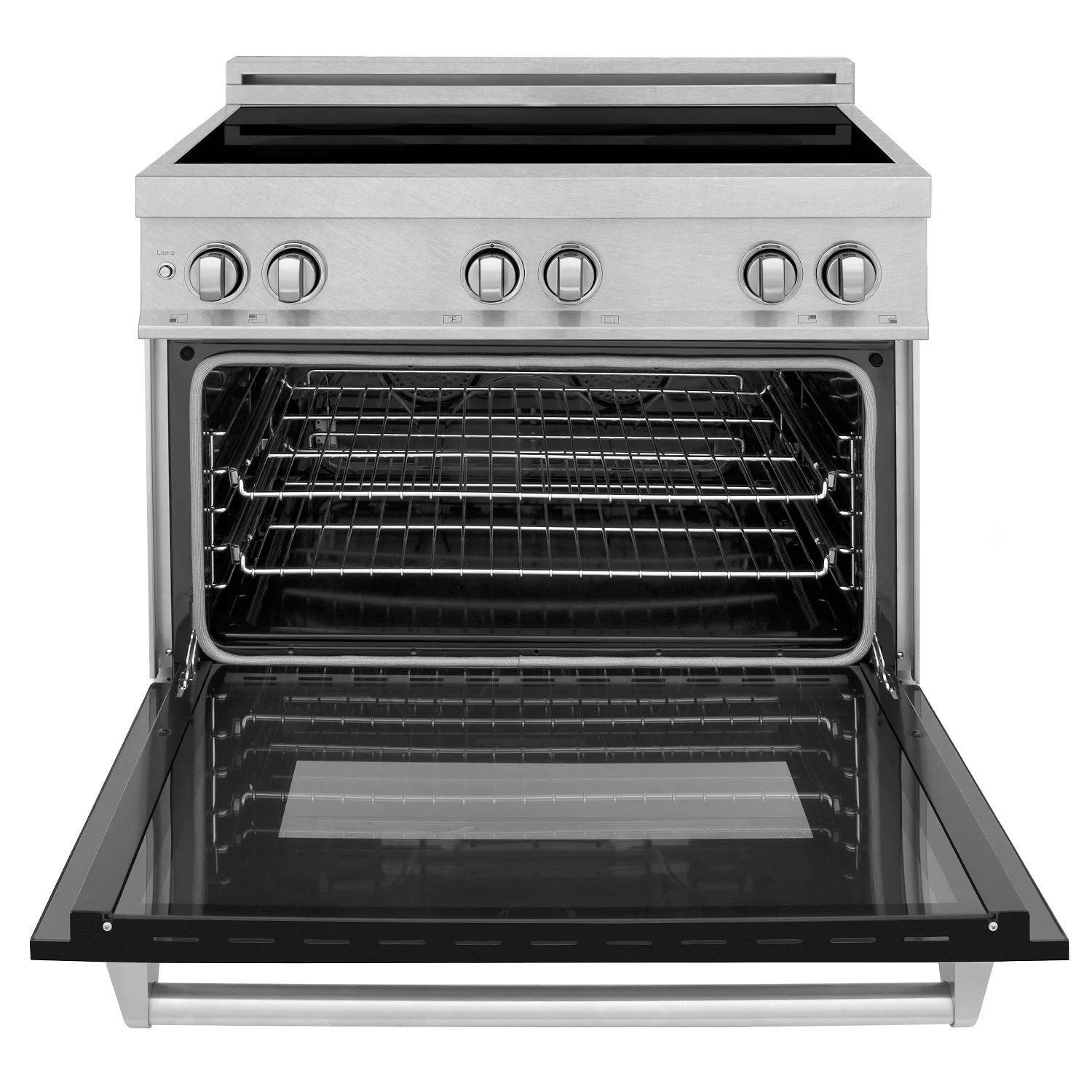 ZLINE 36" 4.6 cu. ft. Induction Range with a 4 Element Stove and Electric Oven in DURASNOW® Stainless Steel and Black Matte (RAINDS-BLM-36)