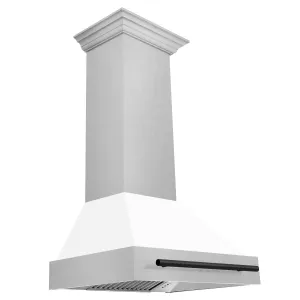 ZLINE 36" Autograph Edition DuraSnow® Stainless Steel Range Hood with White Matte Shell and Matte Black Handle (8654SNZ-WM36-MB)