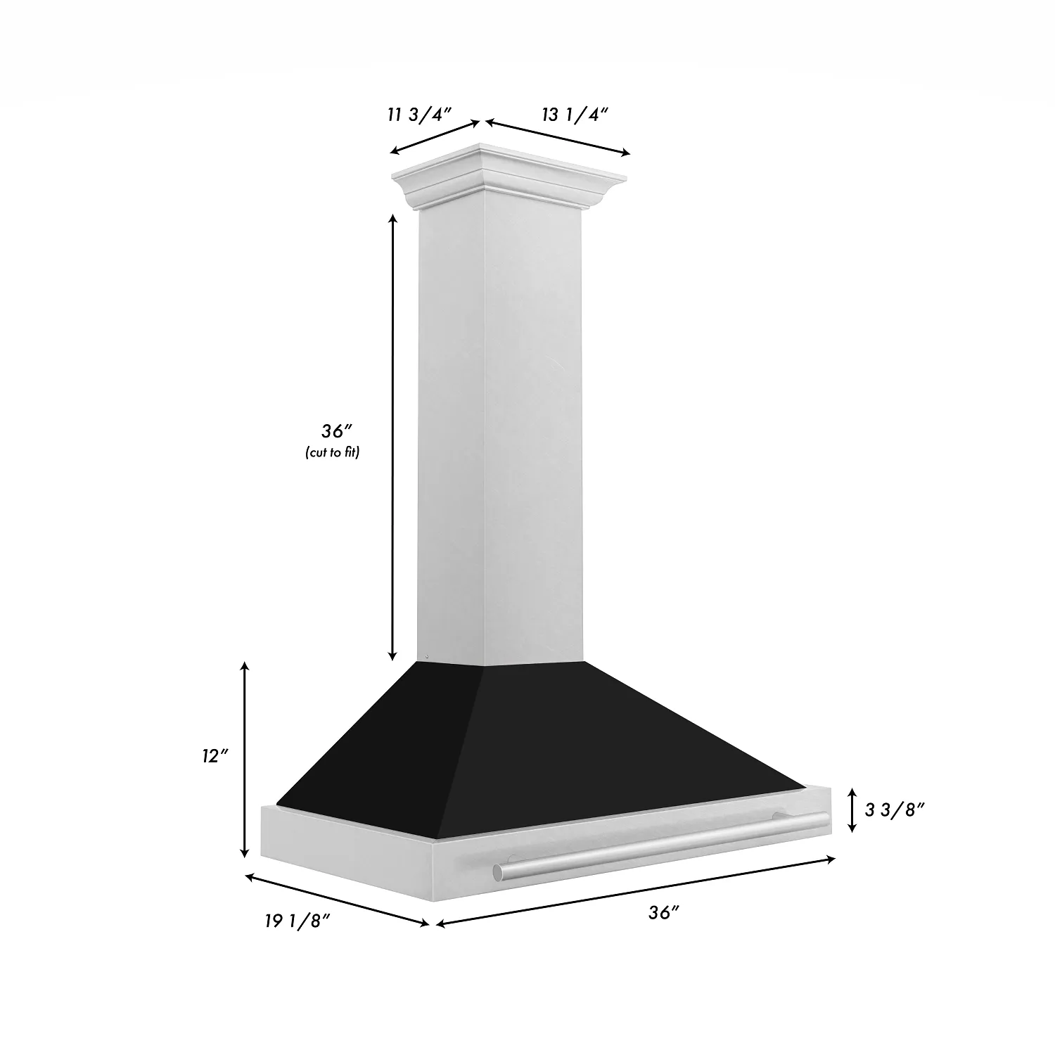 ZLINE 36" DuraSnow® Stainless Steel Range Hood with  Black Matte Shell and Stainless Steel Handle