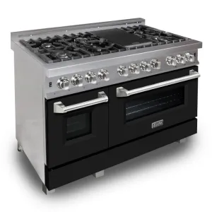 ZLINE 48 IN. Professional Dual Fuel Range in Snow Stainless with Black Matte Door (RAS-BLM-48)