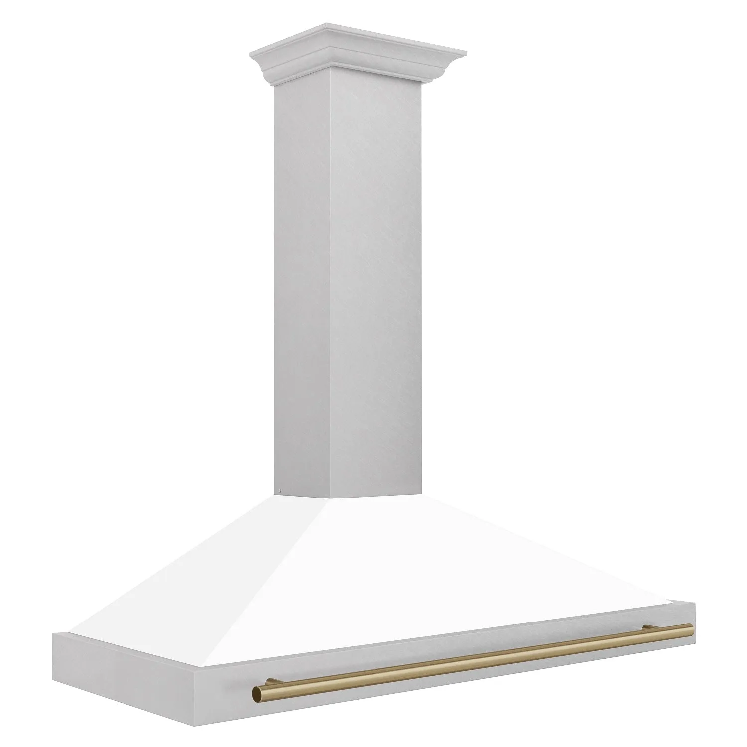 ZLINE 48" Autograph Edition DuraSnow® Stainless Steel Range Hood with White Matte Shell and Champagne Bronze Handle