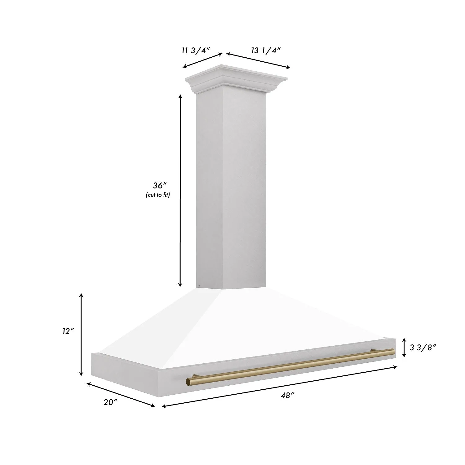 ZLINE 48" Autograph Edition DuraSnow® Stainless Steel Range Hood with White Matte Shell and Champagne Bronze Handle