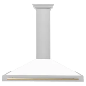 ZLINE 48" Autograph Edition DuraSnow® Stainless Steel Range Hood with White Matte Shell and Gold Handle